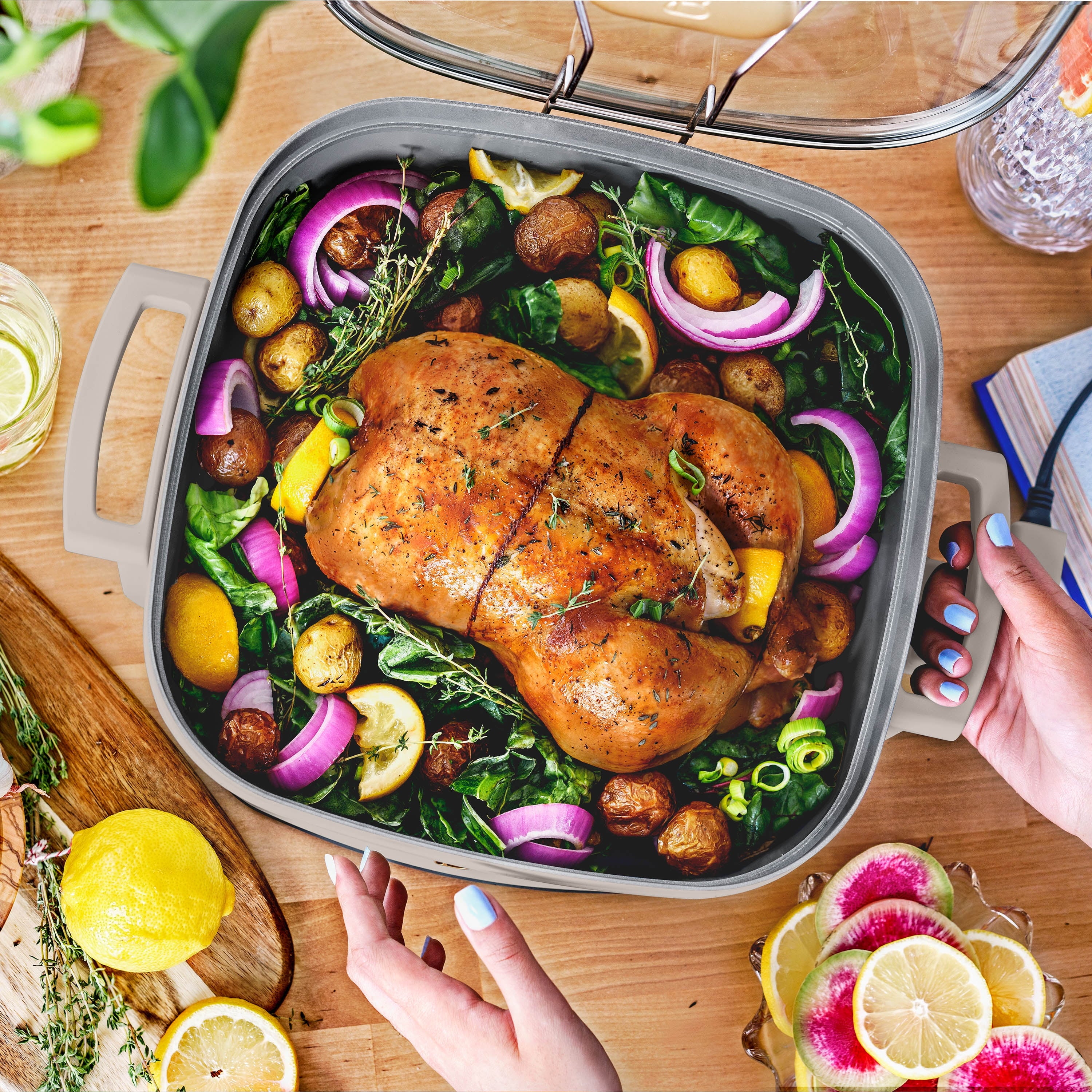 Beautiful 5 in 1 Electric Skillet - Expandable up to 7 Qt with Glass Lid, White Icing by Drew Barrymore