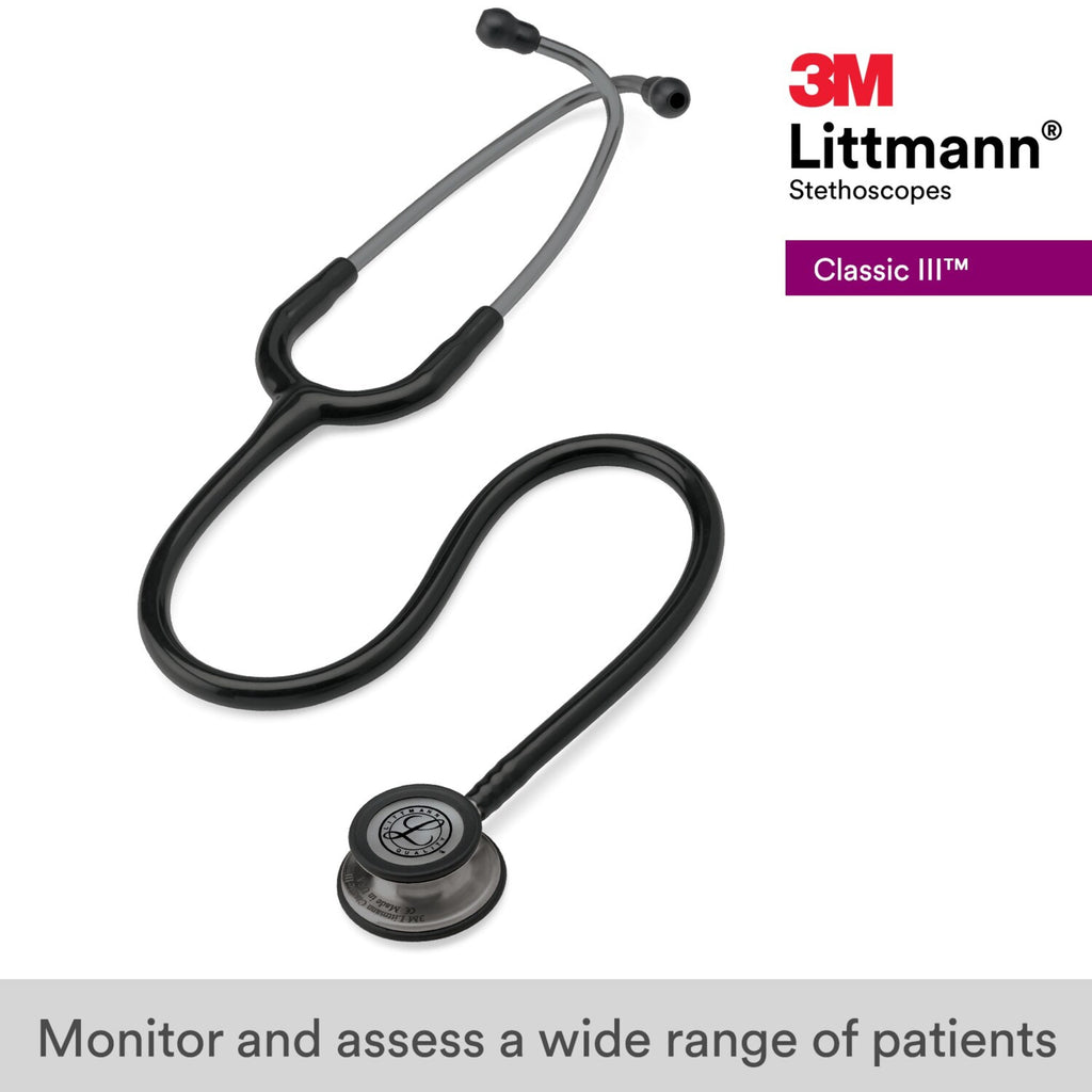 3M Littmann Classic III Stethoscope, Smoke-Finish, Black Tube, 27 inch, 5811