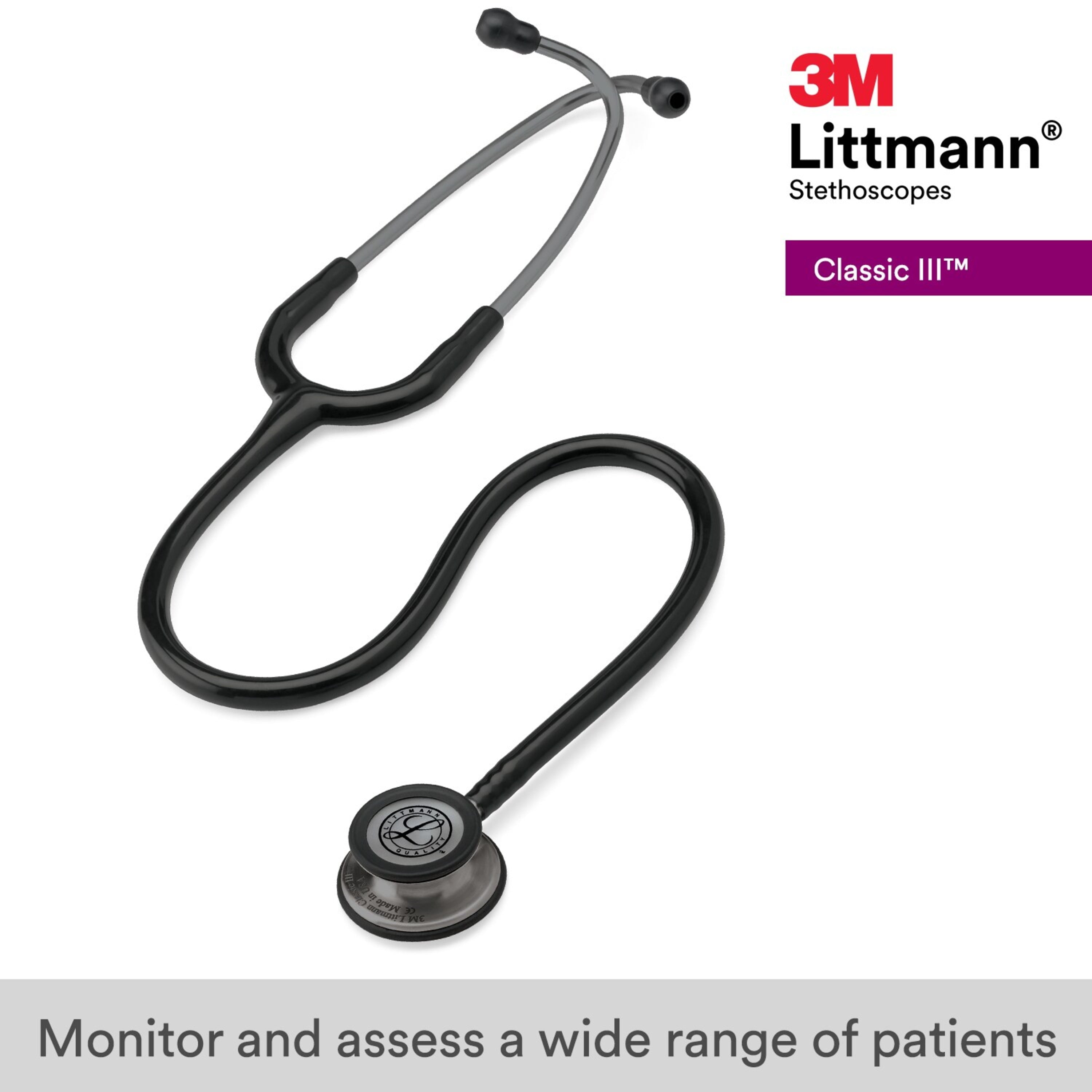 3M Littmann Classic III Stethoscope, Smoke-Finish, Black Tube, 27 inch, 5811