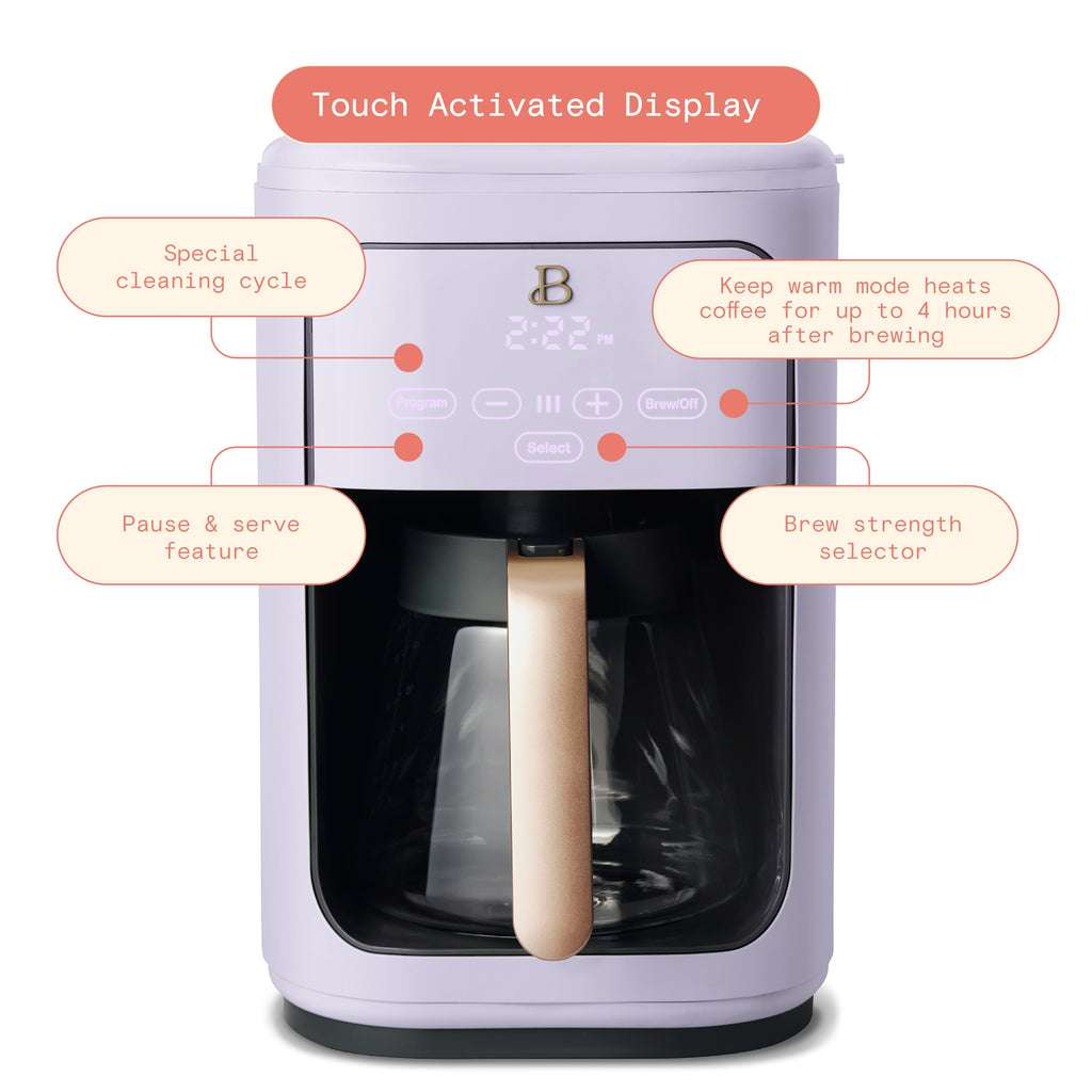 Beautiful 14-Cup Programmable Drip Coffee Maker with Touch-Activated Display, White Icing by Drew Barrymore