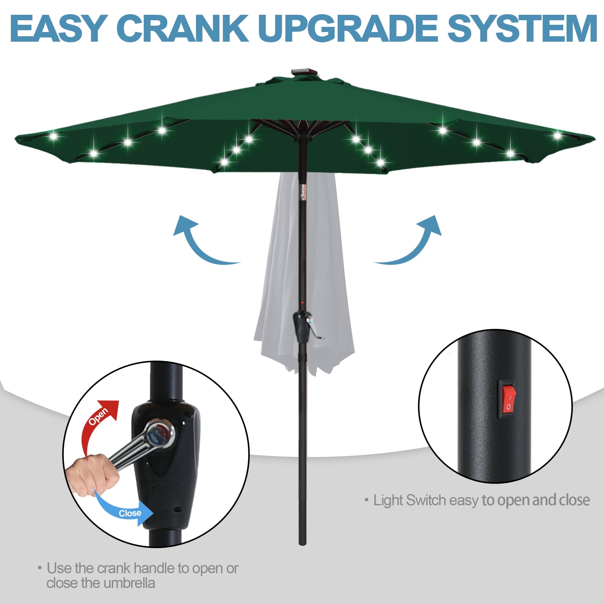 ABCCANOPY 7.5ft Patio Solar Umbrella LED Outdoor Umbrella with Tilt and Crank, Turquoise