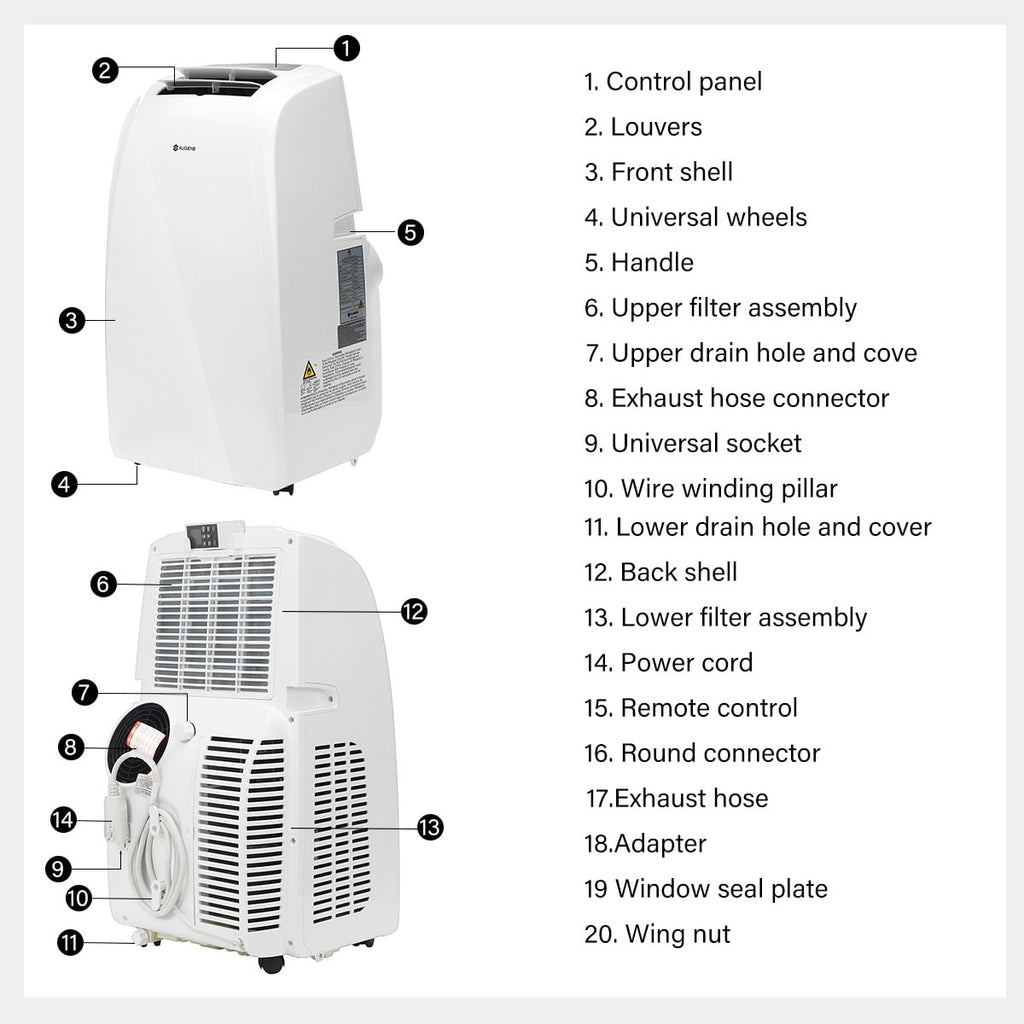 AUGIENB 14000 BTU Portable Air Conditioner,Evaporative Air Cooler ,Dehumidifier Cooling Fan 24-Hour Timer,Cooling Up to 500 Sq, W/ Remote Control &Window Kit