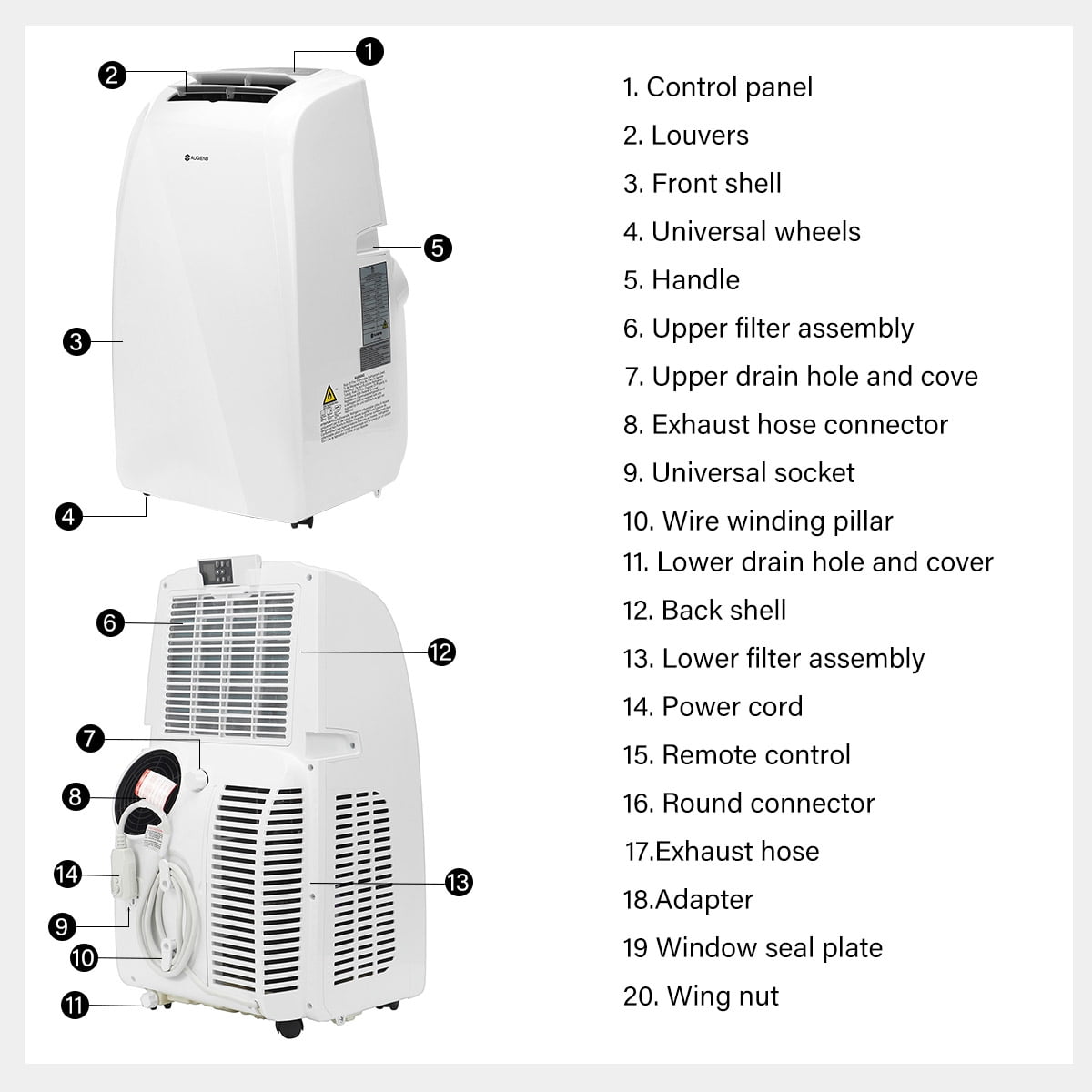 AUGIENB 14000 BTU Portable Air Conditioner,Evaporative Air Cooler ,Dehumidifier Cooling Fan 24-Hour Timer,Cooling Up to 500 Sq, W/ Remote Control &Window Kit