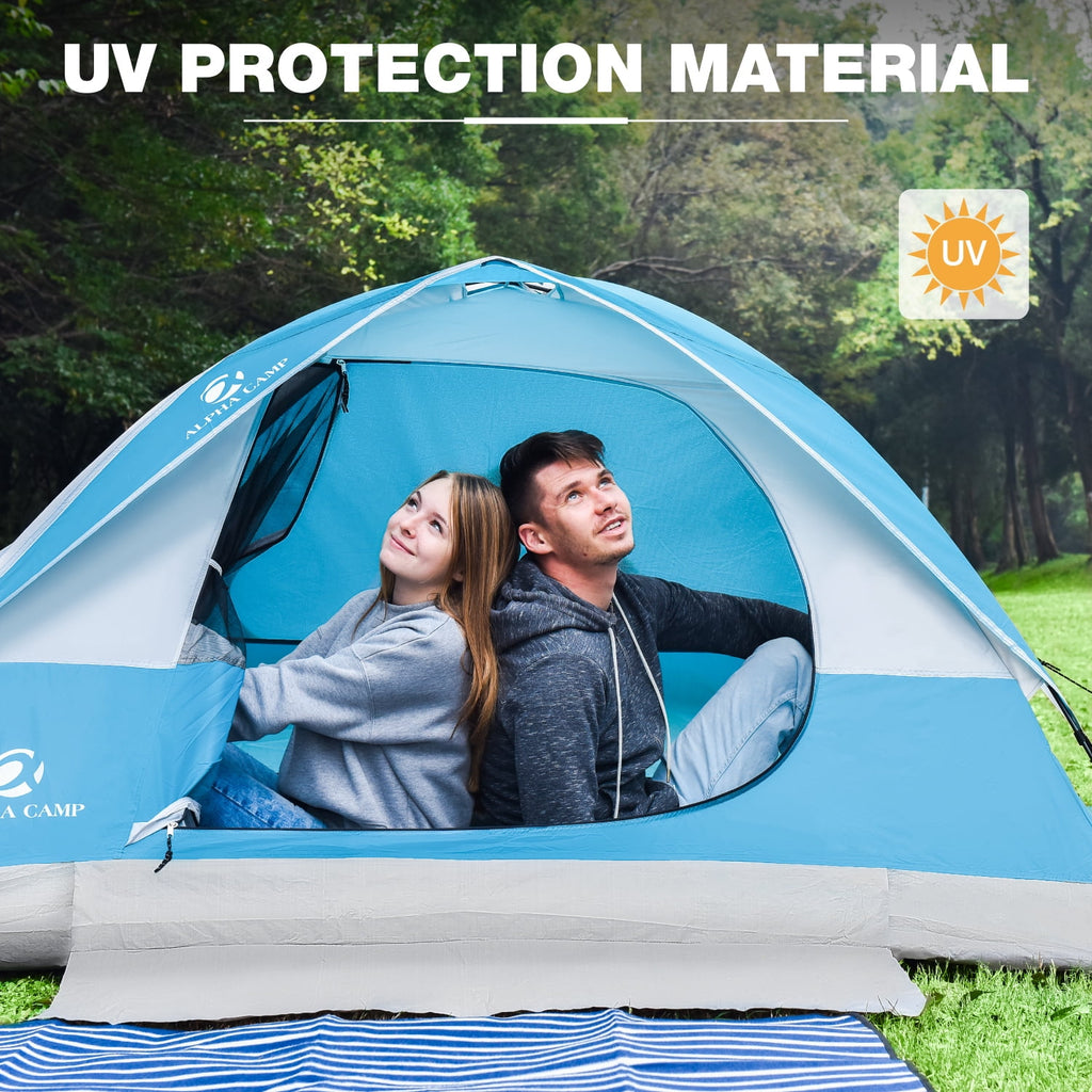 Alpha Camper 2-Person Camping Dome Tent Waterproof Portable Tent with Carry Bag, Blue