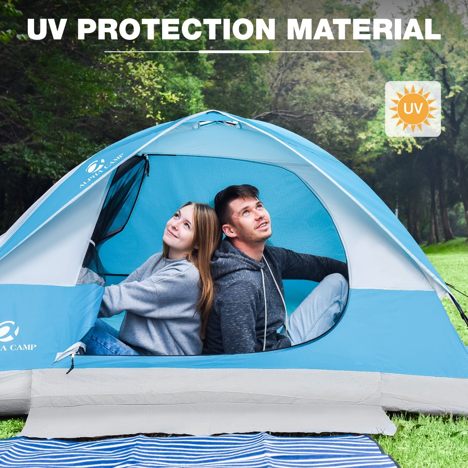 Alpha Camper 2-Person Camping Dome Tent Waterproof Portable Tent with Carry Bag, Blue