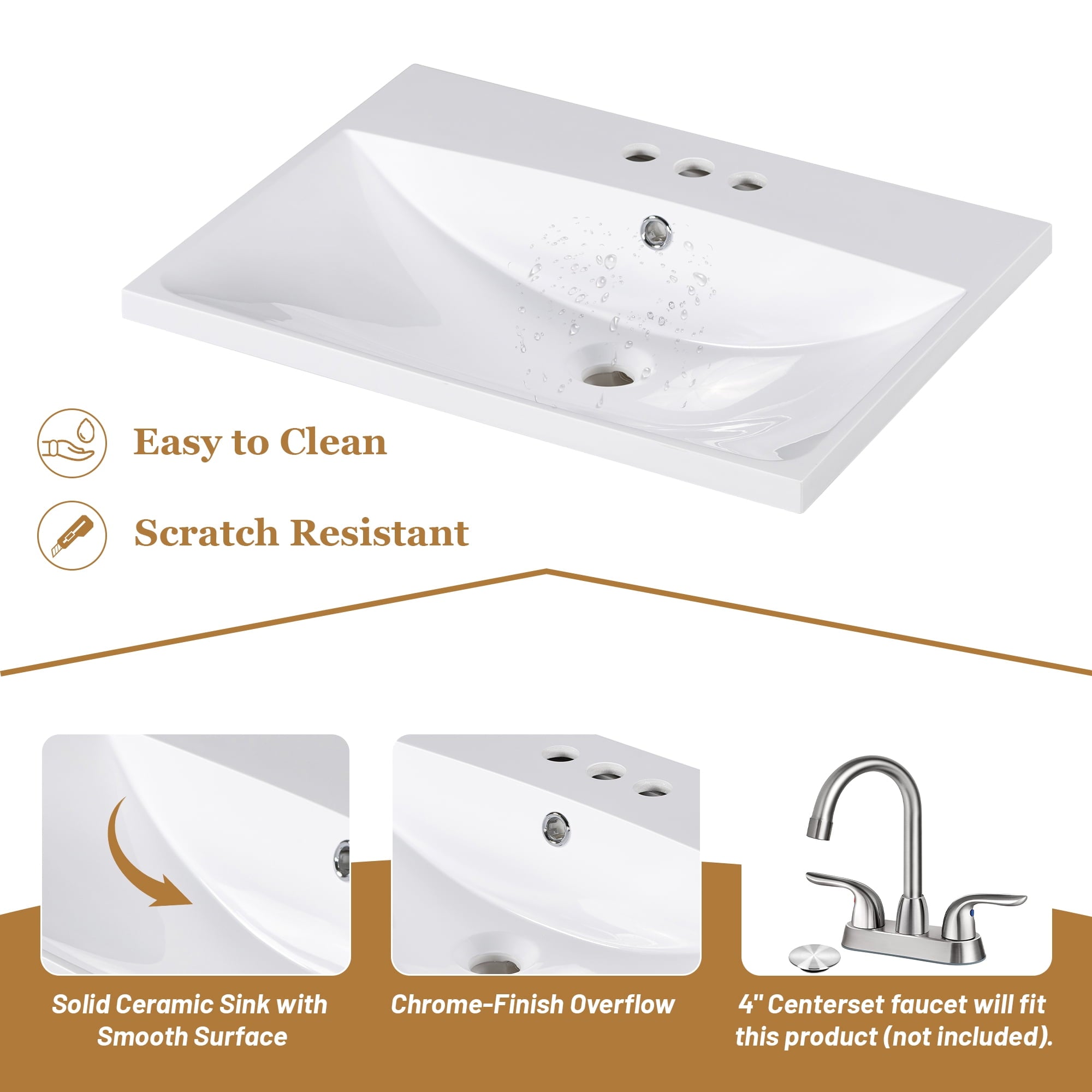 24 White Bathroom Vanity with Sink, Storage Cabinet and Drawer - Solid Wood Frame - Space-saving Solution for Small Bathrooms