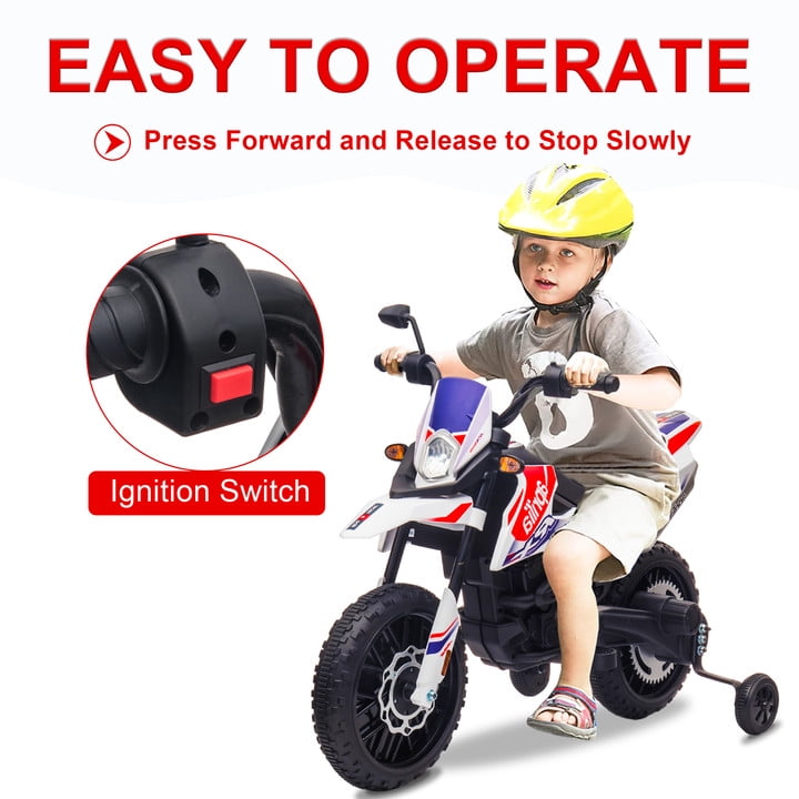 12V Electric Dirt Bike for Kids 3-6, Aprilia Powered Ride on Toy Car with 2 Training Wheels, LED Light, MP3 Player, Child 4 Wheeler Motorcycle for Boys Girls