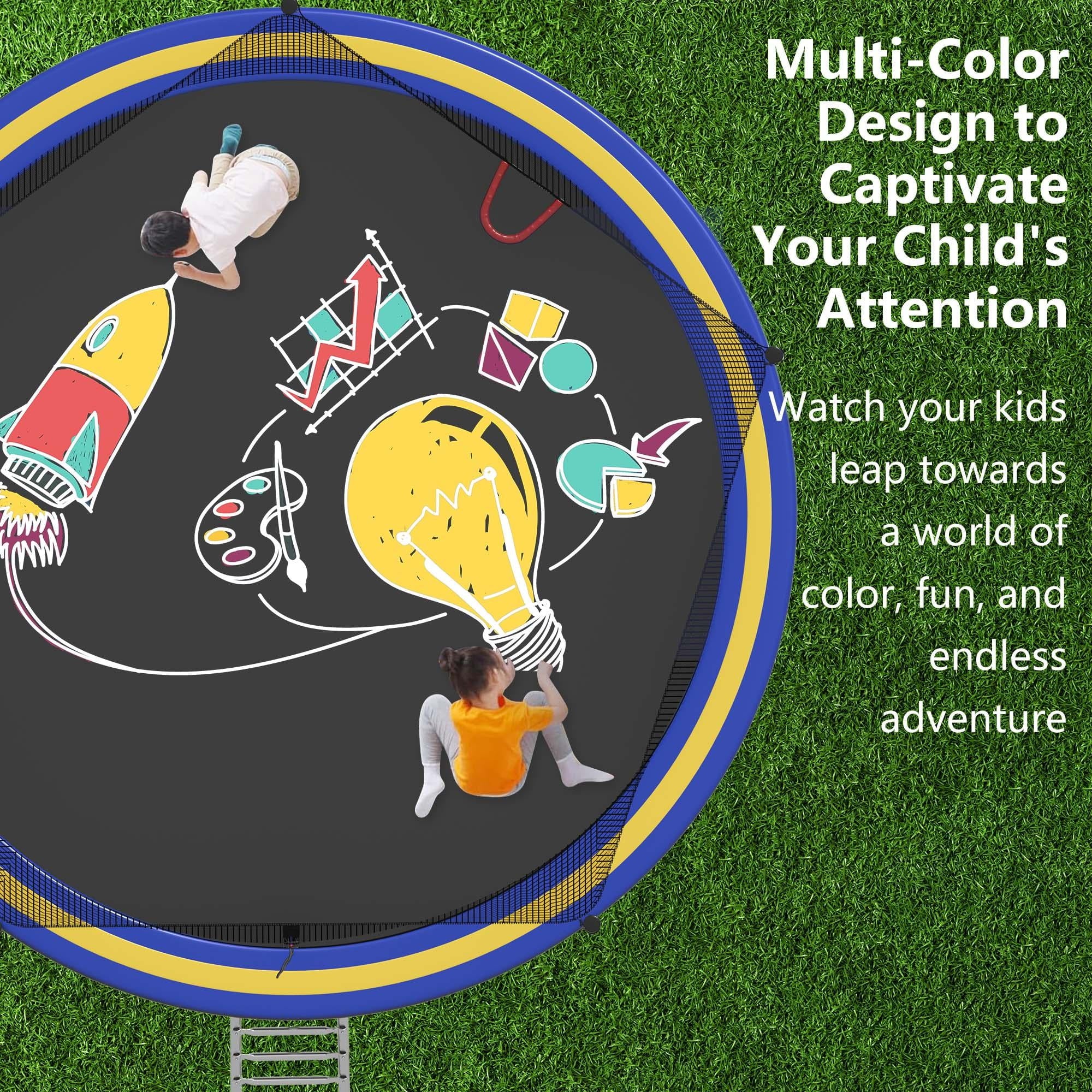 14ft Trampoline with Basketball Hoop, SEGMART Upgraded Round Kids Outdoor Trampoline with Enclosure, Heavy-Duty Backyard Trampoline for Adults and Kids, Blue