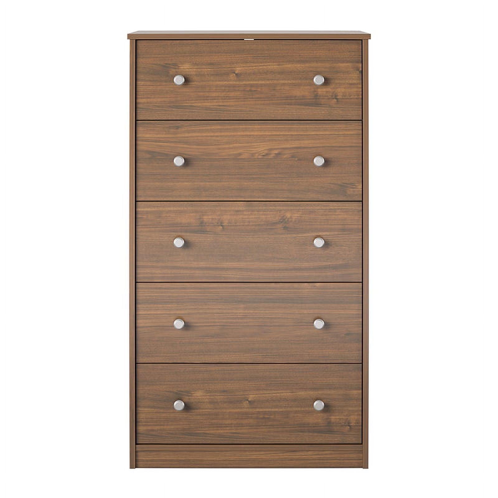 Ameriwood Home Lennon Tall 5 Drawer Dresser, Medium Brown and Faux Rattan