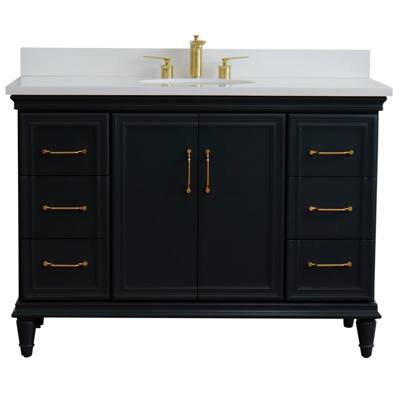 49 in. Single Wooden Vanity  Dark Gray with White Quartz Oval Sink