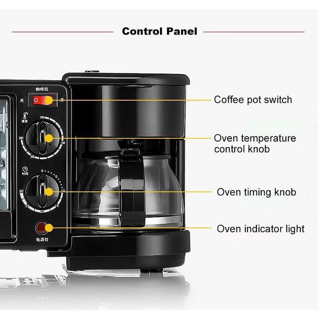 3-in-1 Breakfast Maker Multi-function Coffee Maker, Non-Stick Griddle, and Toaster Oven Household All-in-one Breakfast Machine