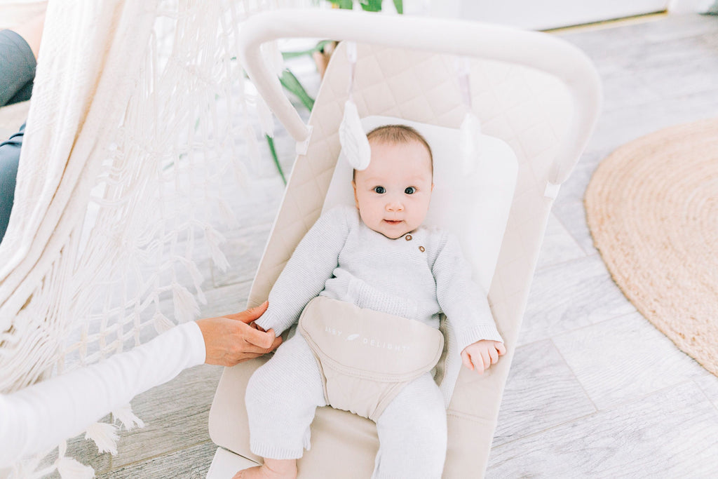 Baby Delight Alpine Deluxe Portable Baby Bouncer, for Infants 0-6 Months, Organic Oat
