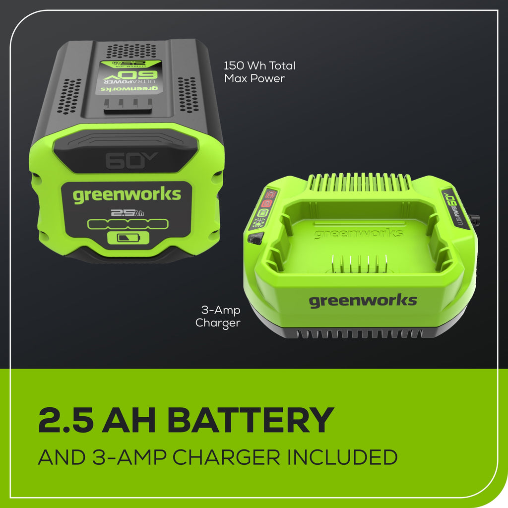 Greenworks 60V 16" String Trimmer & 630 CFM 170 MPH Blower Combo Kit with 2.5Ah Battery & 3 Amp Charger 1359802