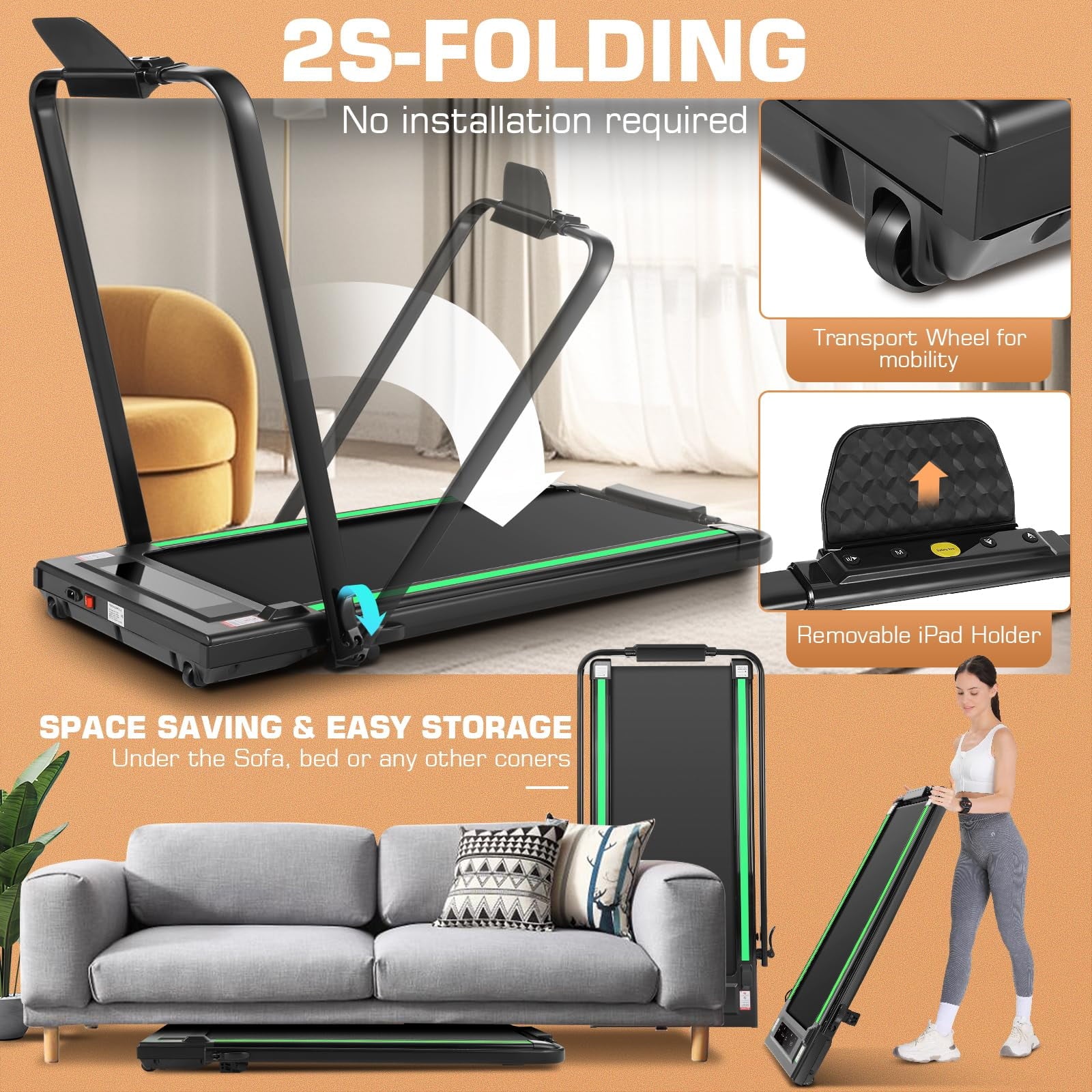 ANCHEER Treadmills, 2 in 1 Folding Treadmill, Walking Pad Treadmill Under Desk for Home Use, Portable Treadmill with Remote Control, Installation-Free