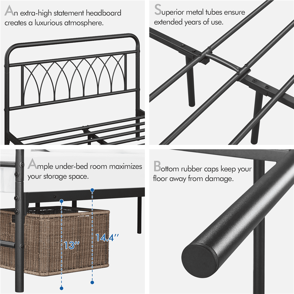 Alden Design Metal Platform Bed Frame with Headboard and Footboard, Twin, Antique Gold