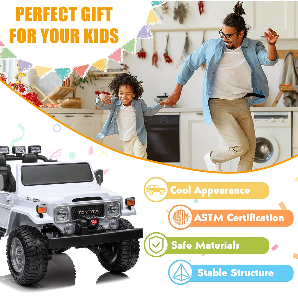 2 Seater 24V Ride on Car, Licensed Toyota Land Cruiser FJ40 Electric Truck with Remote Control, 4x80W Engine, Battery Powered Kid Car to Drive for Boy Girl, White