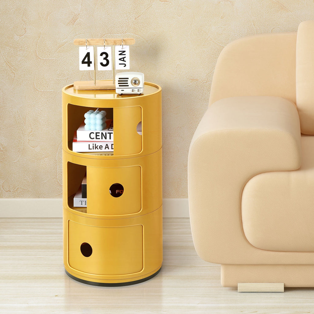 3 Drawer Sliding Barrel Modern Bedroom Nightstand, White