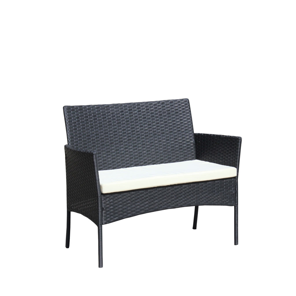 4 PC Rattan Patio Furniture Set Outdoor Patio Cushioned Seat Wicker Sofa (Beige Cushion)