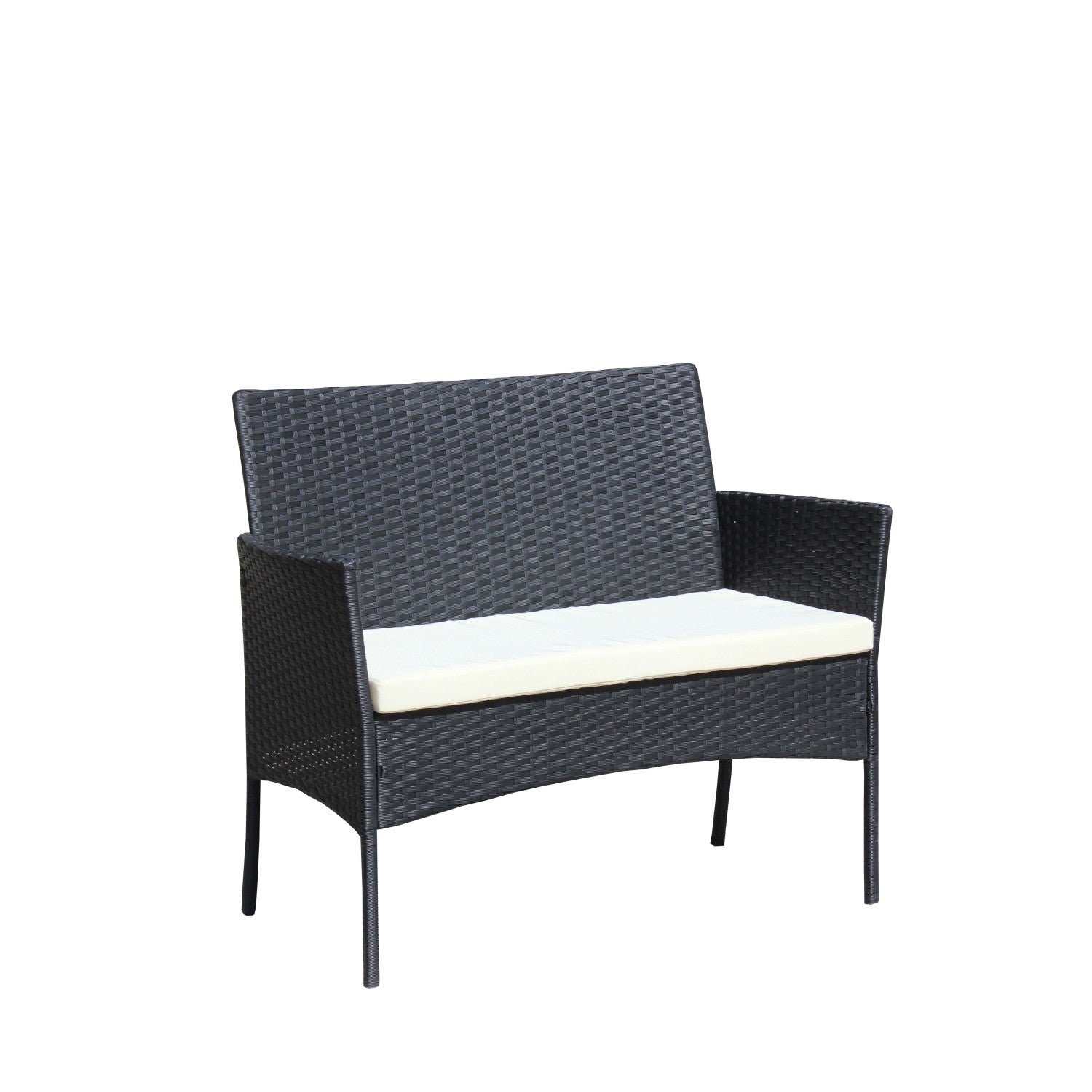 4 PC Rattan Patio Furniture Set Outdoor Patio Cushioned Seat Wicker Sofa (Beige Cushion)