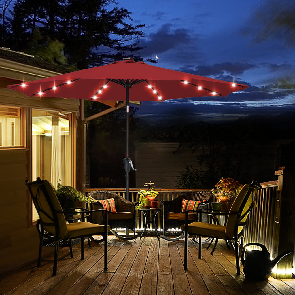 ABCCANOPY 7.5ft Patio Solar Umbrella LED Outdoor Umbrella with Tilt and Crank, Turquoise