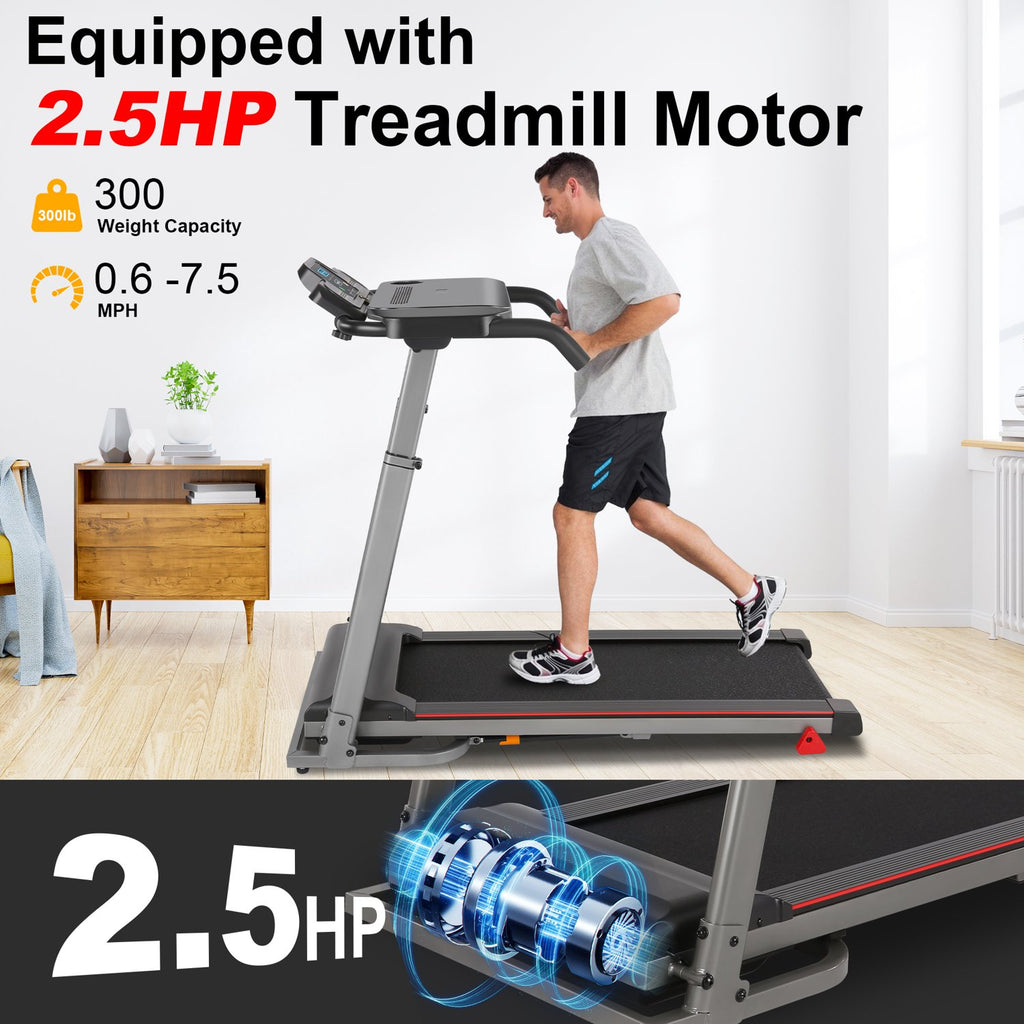 ADNOOM 300Lbs Treadmill with Desk - 2.5 HP Portable Folding Treadmill for Home, Running Machine with Incline（Gray）