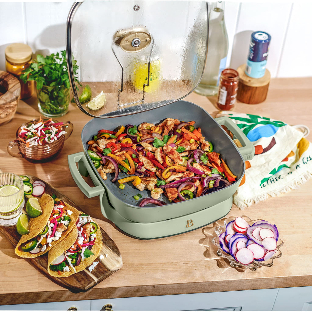 Beautiful 5 in 1 Electric Skillet - Expandable up to 7 Qt with Glass Lid, White Icing by Drew Barrymore