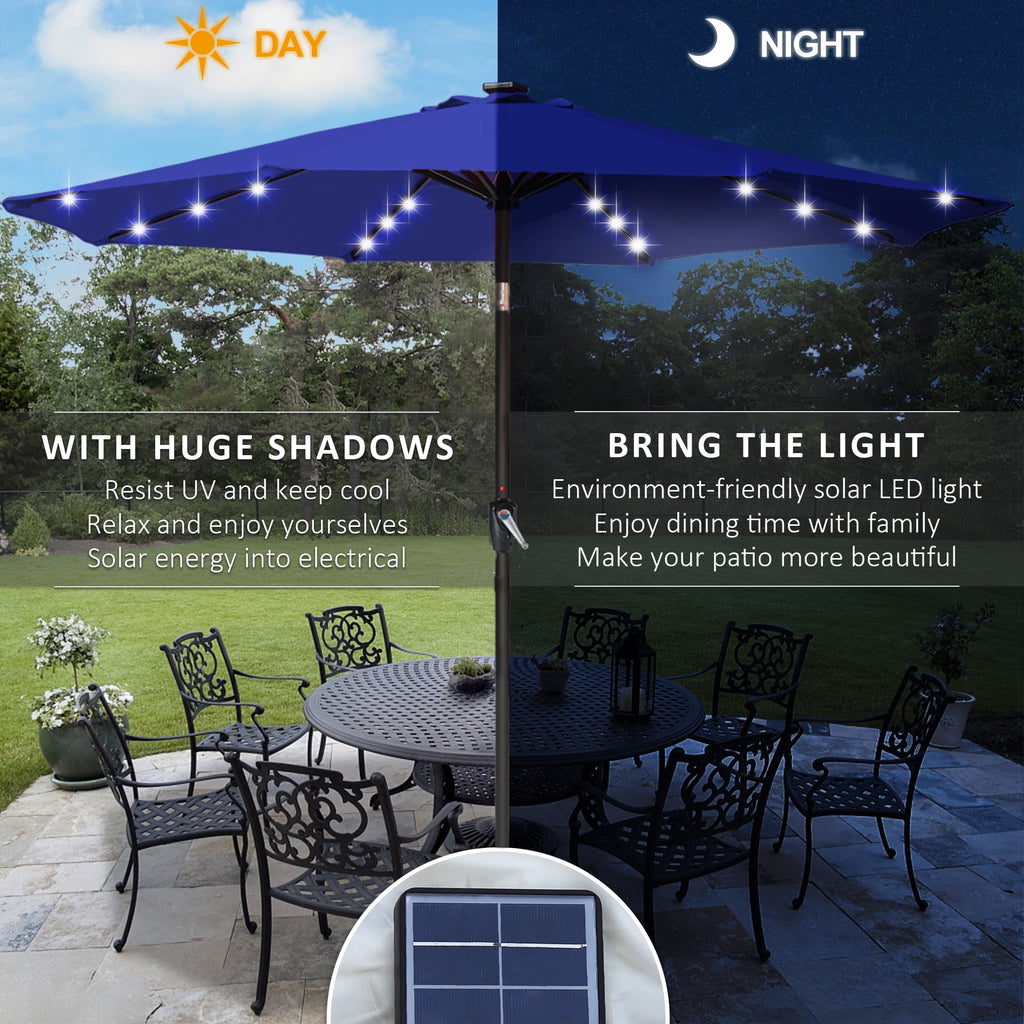 ABCCANOPY 7.5ft Patio Solar Umbrella LED Outdoor Umbrella with Tilt and Crank, Turquoise