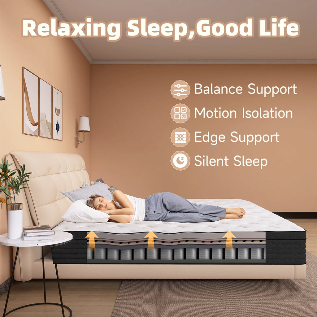 14 inch Hybrid Mattress in a Box, Gel Memory Foam and Pocket Spring ,King Mattress