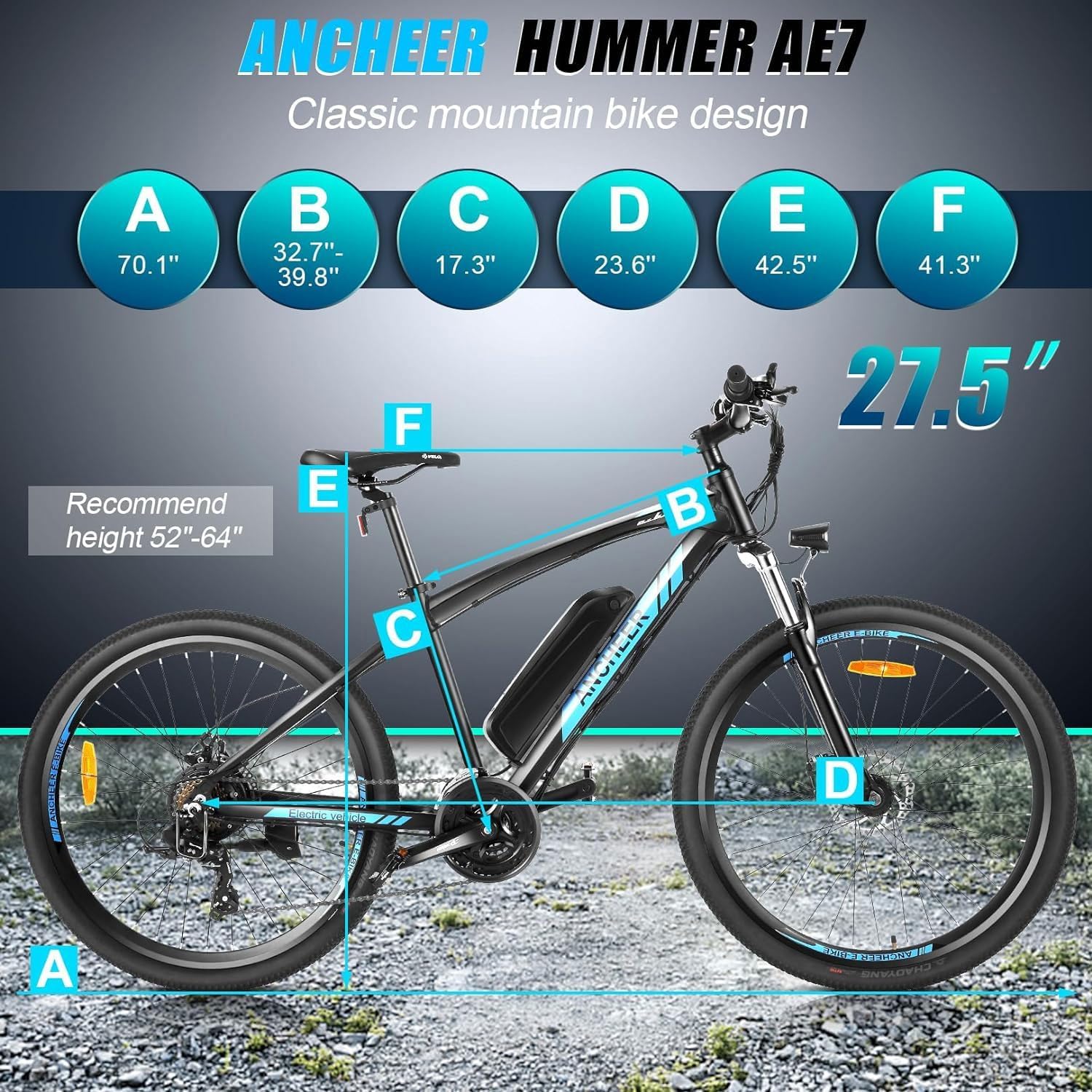 ANCHEER 500W Electric Bike for Adults 27.5" Electric Mountain Bike 3 Hours Fast Charge, Ebike for Adults with 48V 10.4Ah Removable Battery, Color LCD Display UL2849