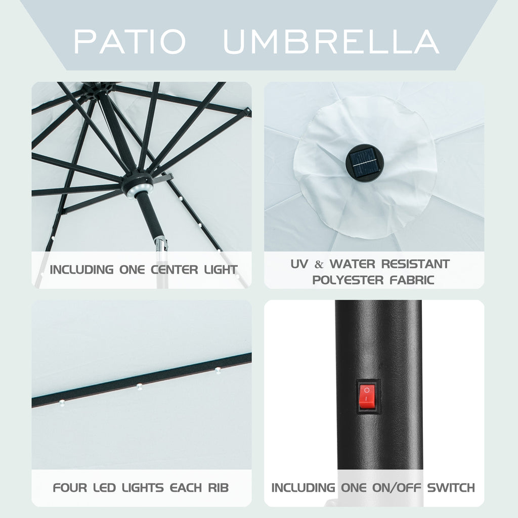 Autlaycil 10 ft Solar Patio Umbrellas with 40 LED lights for Market Outdoor Pool, Steel Tilt Crank, Navy Blue