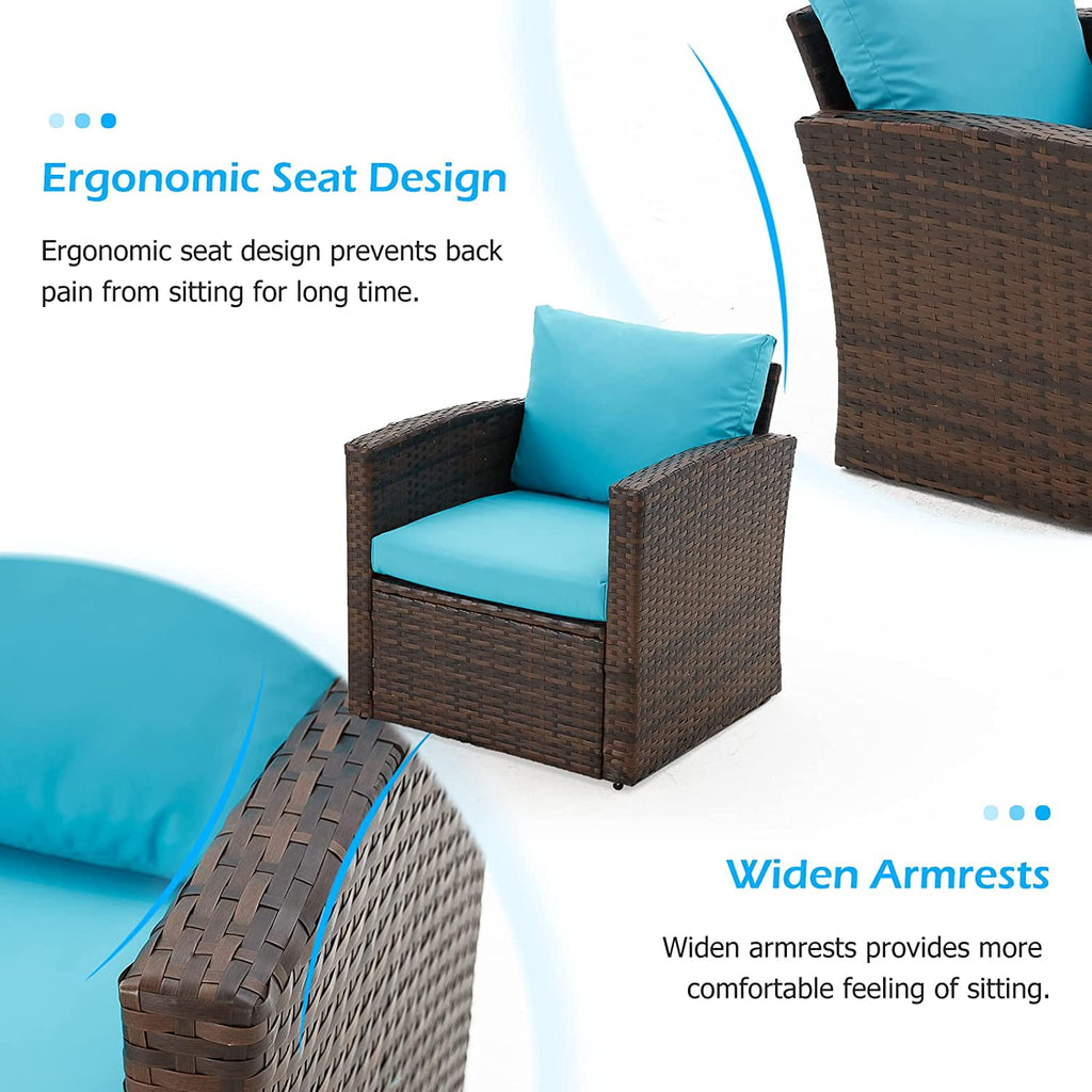 AECOJOY 6 Pieces Outdoor Furniture Set , Patio Rattan Wicker Sectional Sofa Conversation Set, Beige