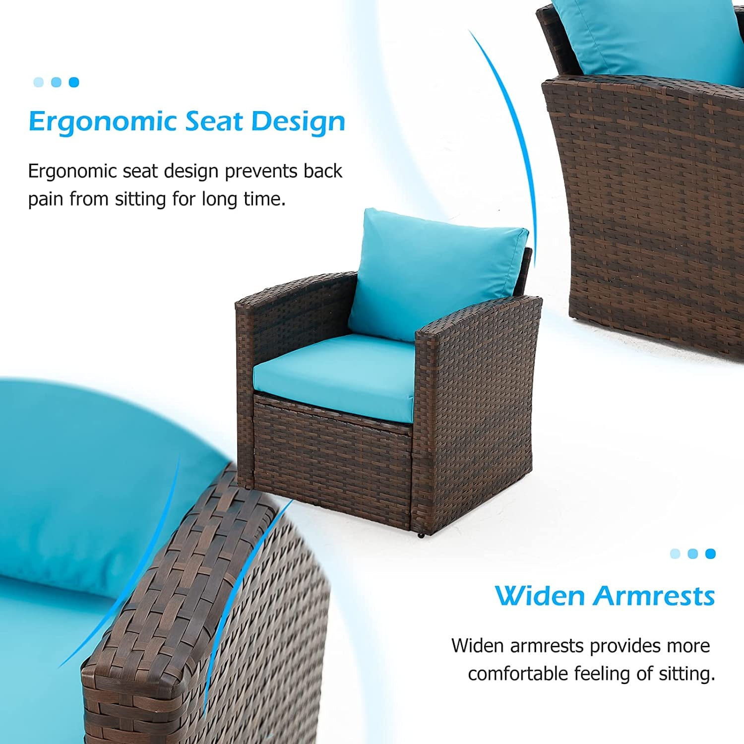 AECOJOY 6 Pieces Outdoor Furniture Set , Patio Rattan Wicker Sectional Sofa Conversation Set, Beige