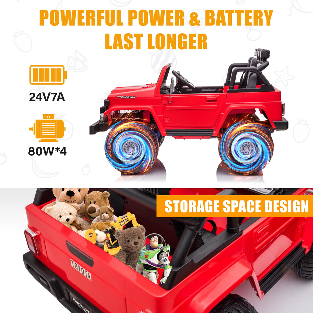 2 Seater 24V Ride on Car, Licensed Toyota Land Cruiser FJ40 Electric Truck with Remote Control, 4x80W Engine, Battery Powered Kid Car to Drive for Boy Girl, White