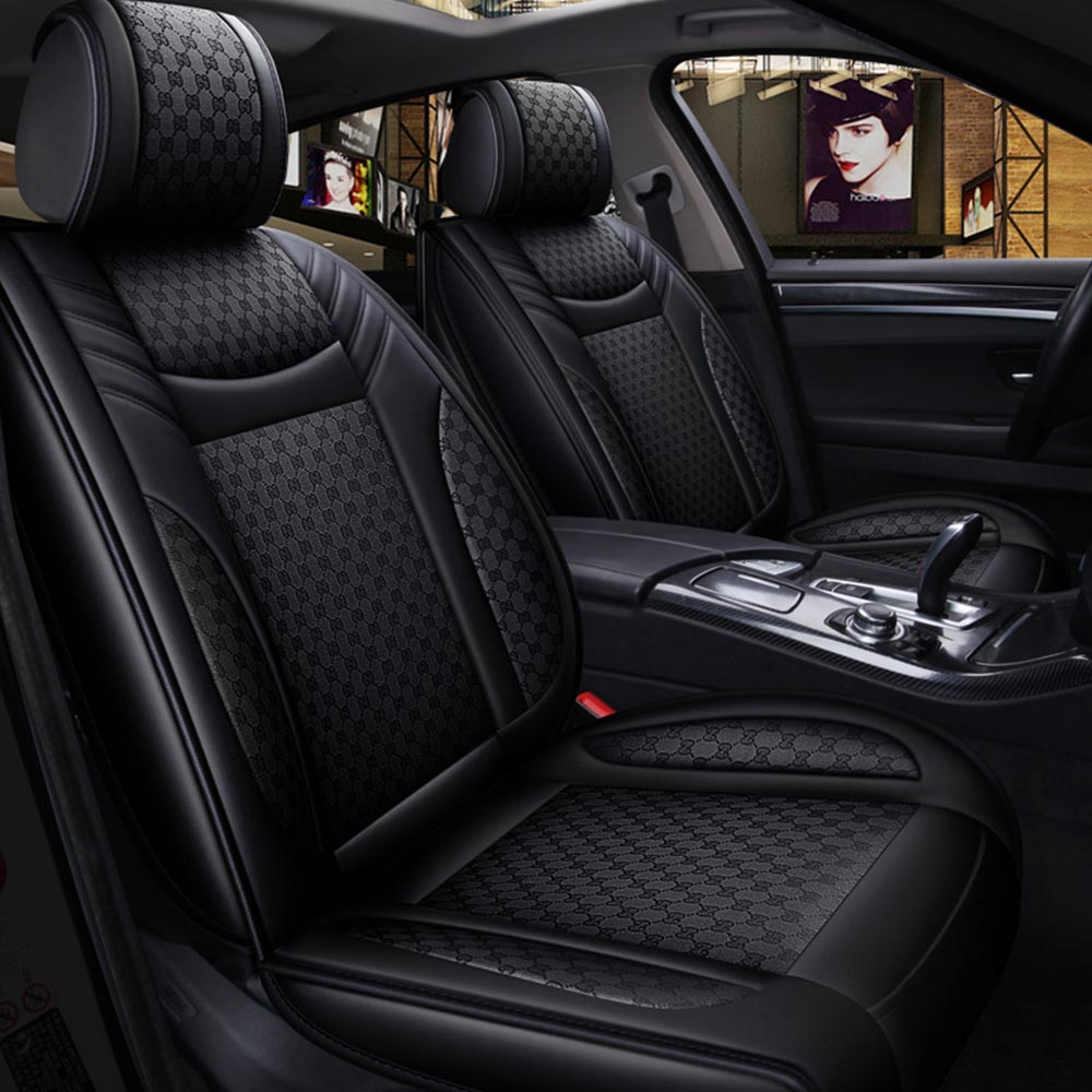 Aotiyer Universal Car Seat Covers 5PCS Full Set Car Seat Covers Accessories Breathable Leather Automotive Seat Covers for Most Cars SUVs Pick-up Trucks