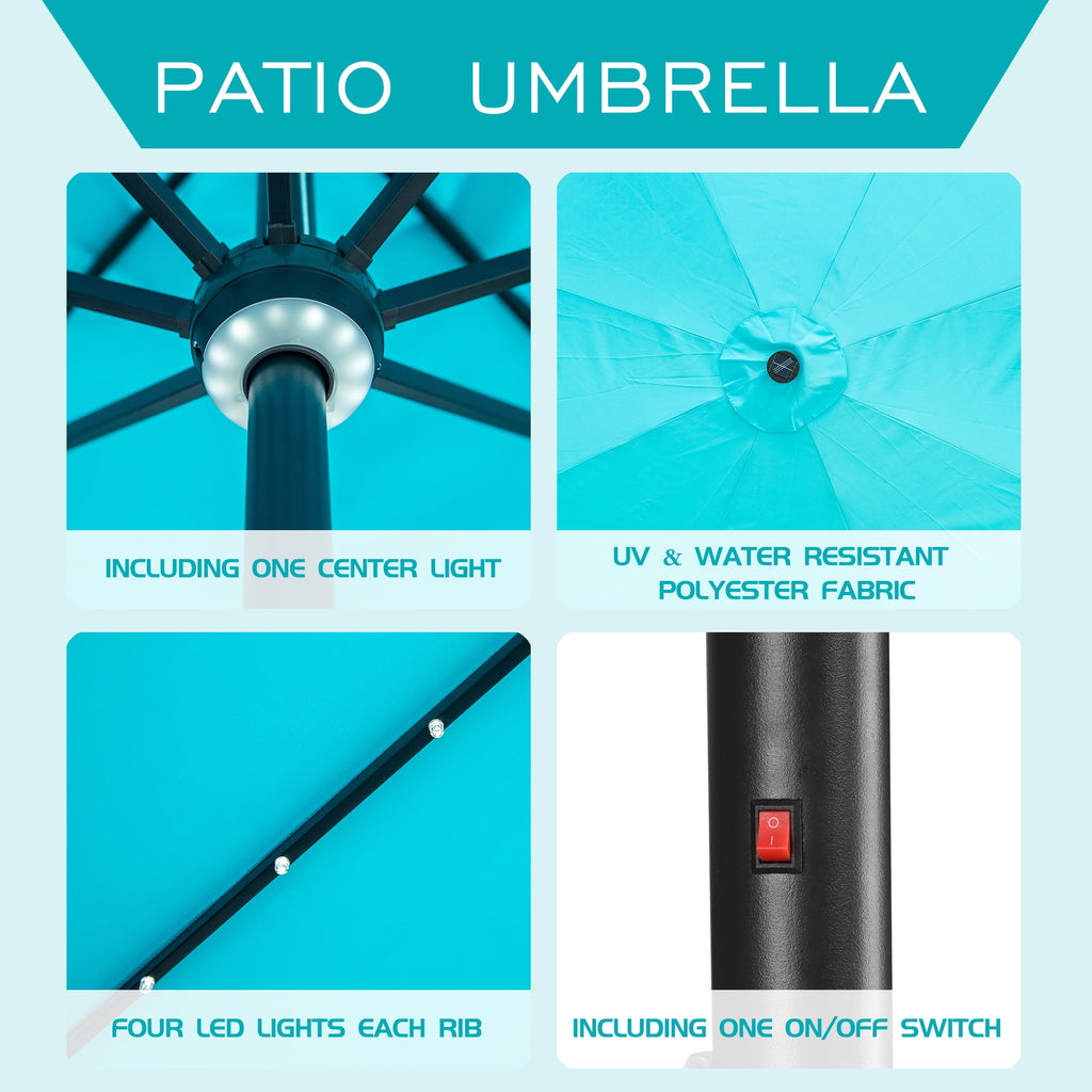Autlaycil 10 ft Solar Patio Umbrellas with 40 LED lights for Market Outdoor Pool, Steel Tilt Crank, Navy Blue