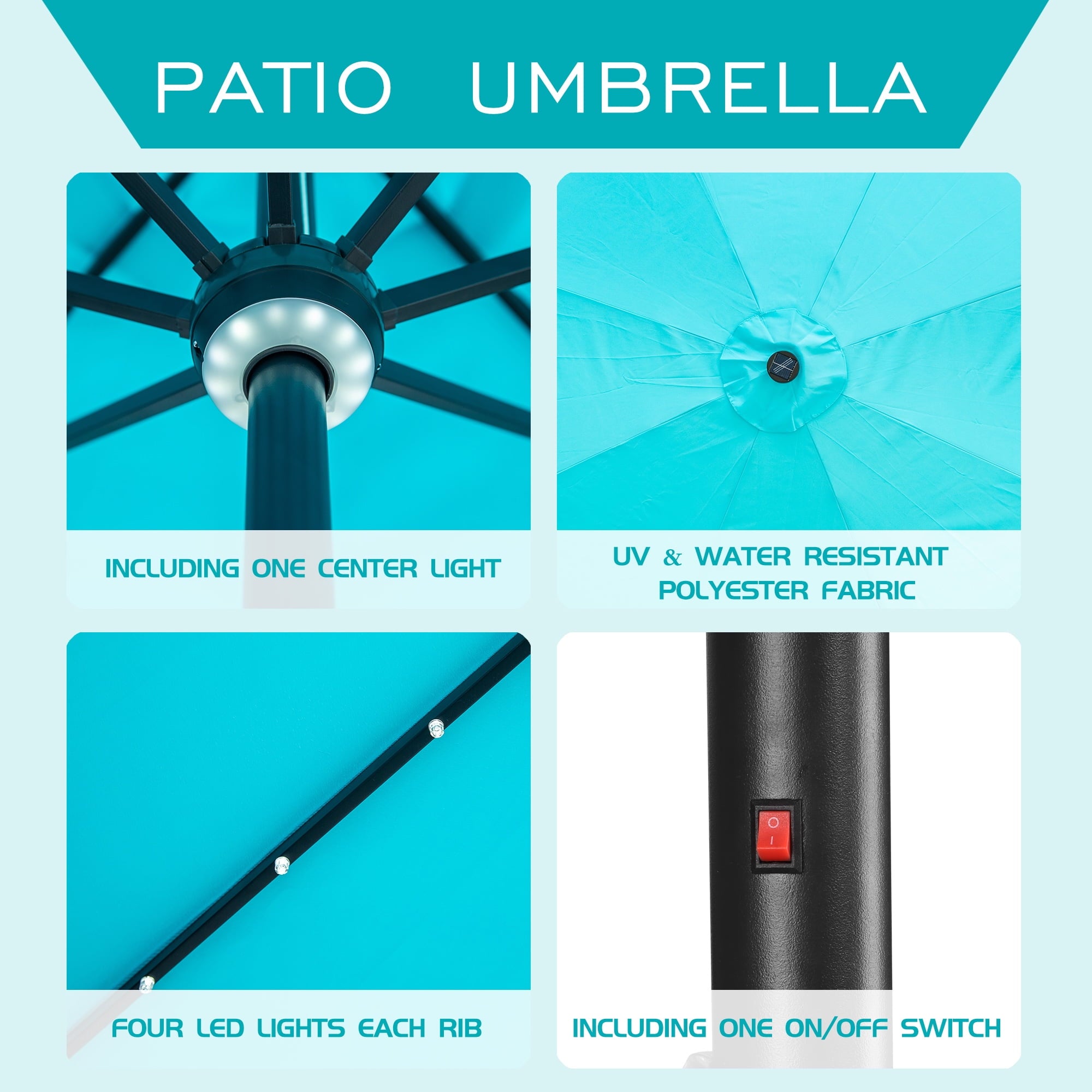 Autlaycil 10 ft Solar Patio Umbrellas with 40 LED lights for Market Outdoor Pool, Steel Tilt Crank, Navy Blue