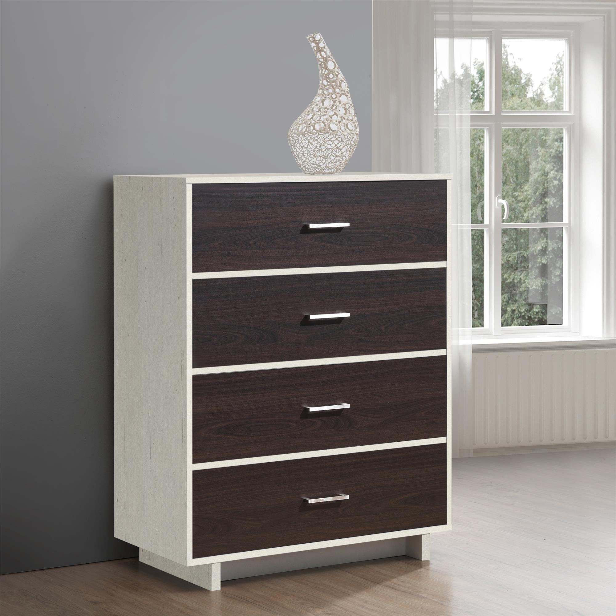 Ameriwood Home Lennon Tall 5 Drawer Dresser, Medium Brown and Faux Rattan