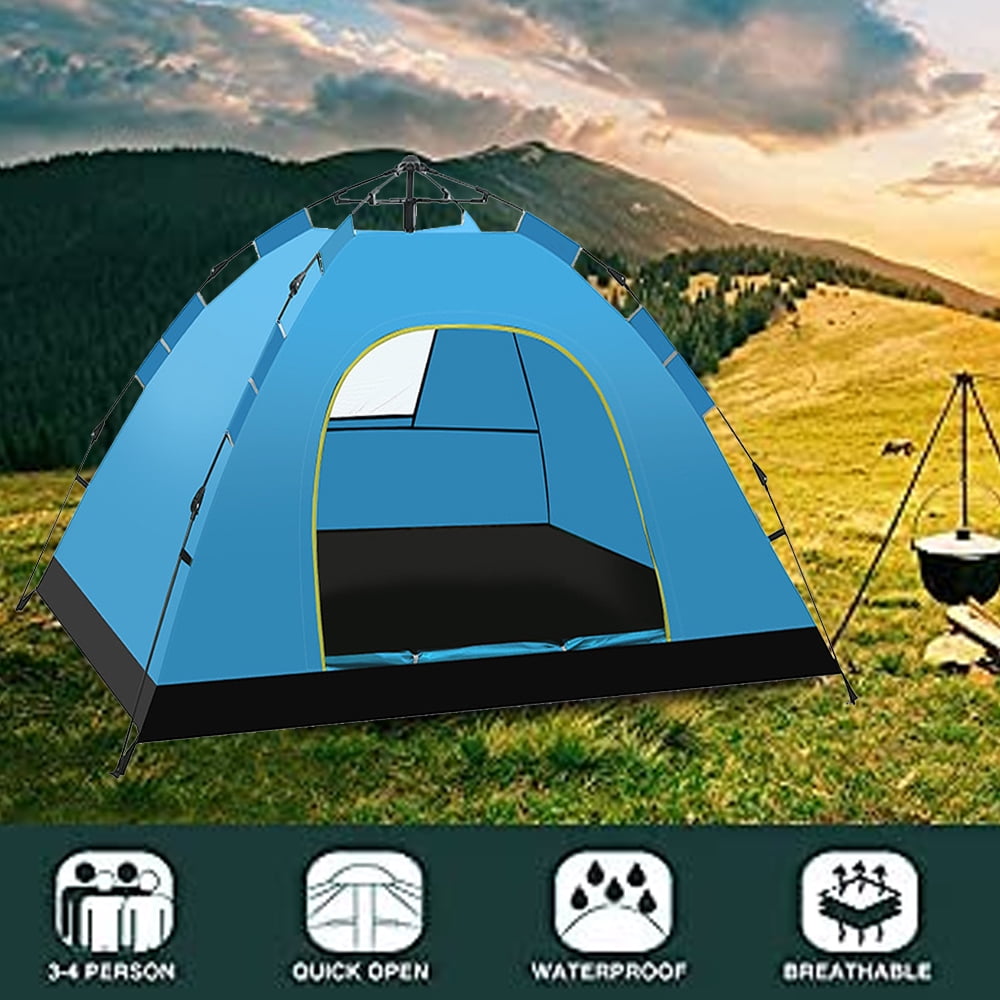 Aedavey Camping Tent 3 Person Automatic Pop Up Instant Tent Waterproof Windproof Portable 7' x 7' x 53" Lake Blue