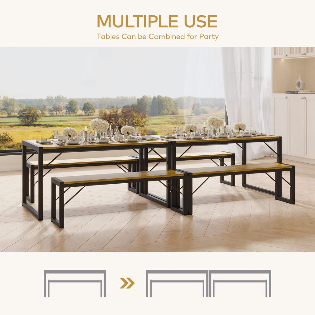 Aiho 45.5" Dining Table Set for 4, Kitchen Table with 1 Table & 2 Benches, Dining Room Set for Small Spaces - Retro