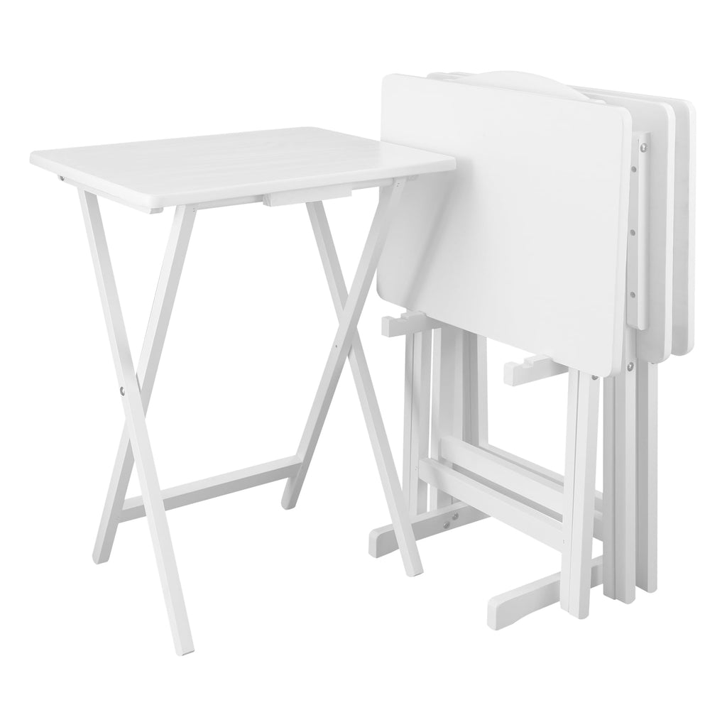 5 Piece TV Tray Table Set in White (4 Trays, 1 Stand)