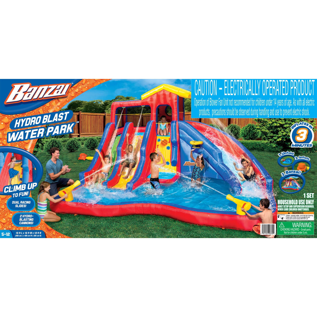 Banzai Hydro Blast Inflatable Play Water Park with Slides and Water Cannons