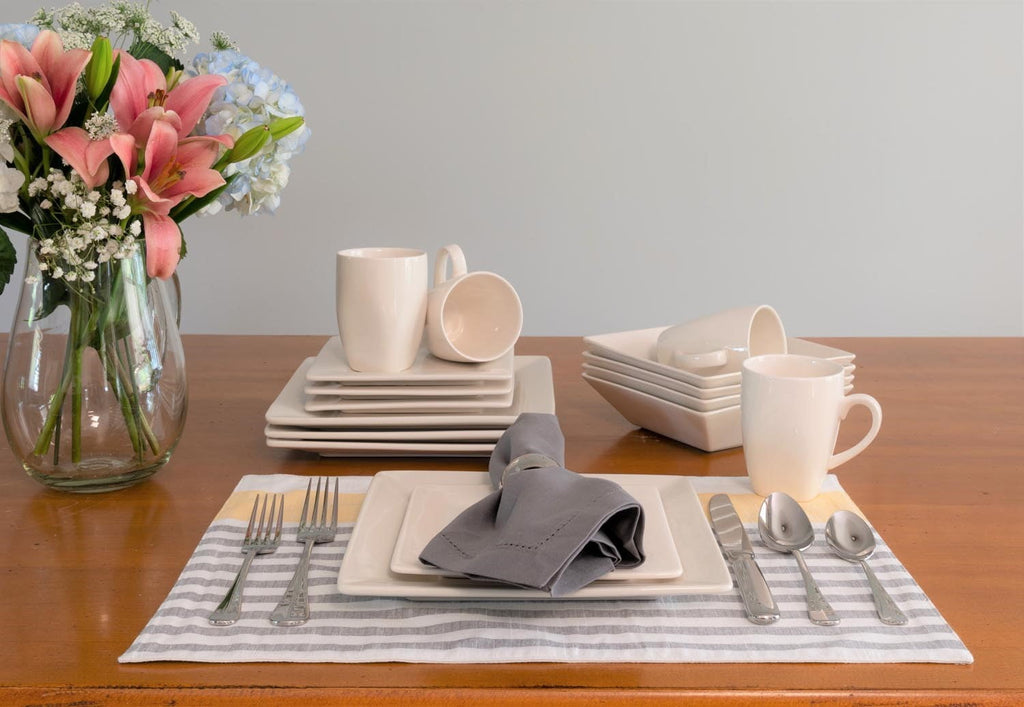 10 Strawberry Street Nova Square 16-Piece Stoneware Dinnerware Set, Black