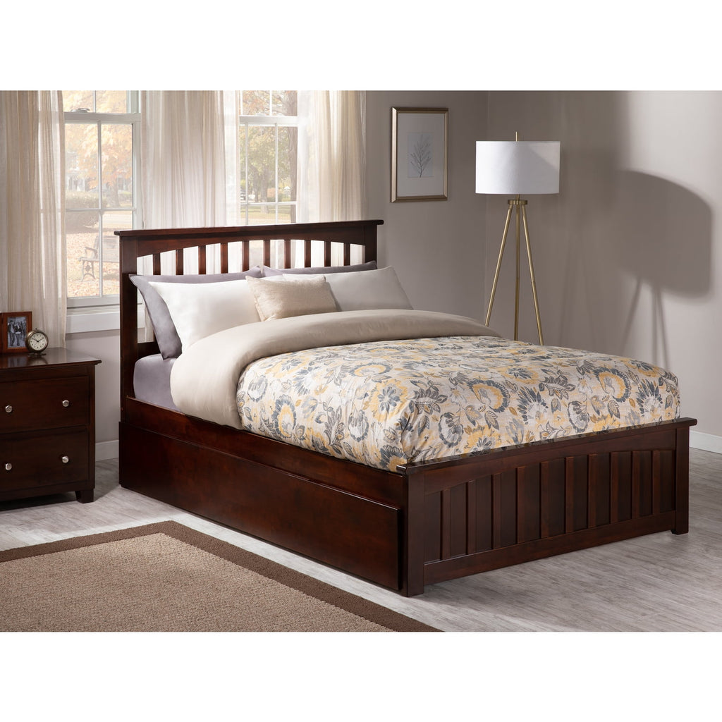 AFI Mission Full Platform Bed with Footboard and Twin Trundle in Walnut