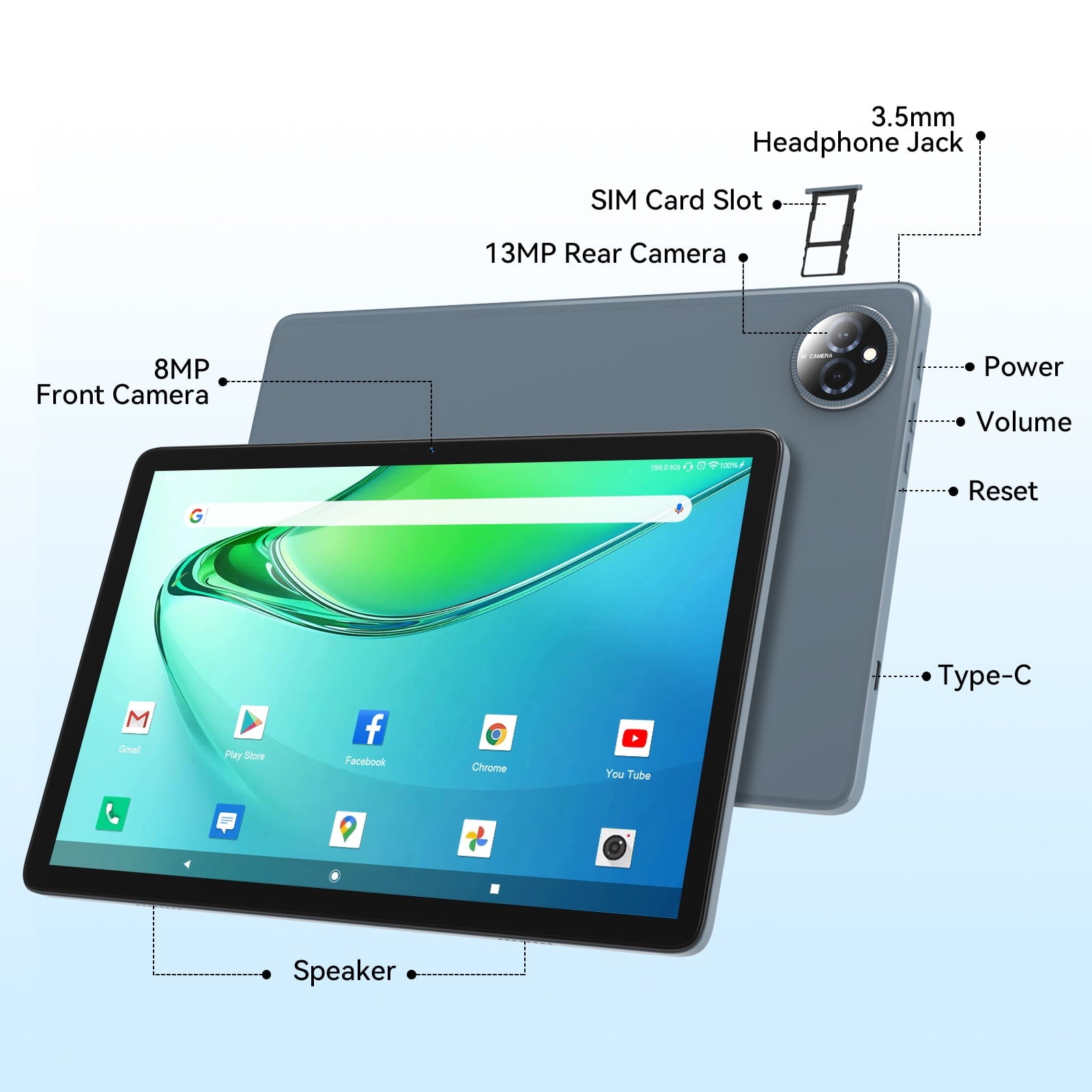 Android 14 Tablet,128GB ROM 1TB Expand,HD IPS Touchscreen, 5G/2.4G WiFi, Bluetooth 5.0, GPS, 4G Phone Tablet,2024 Newest