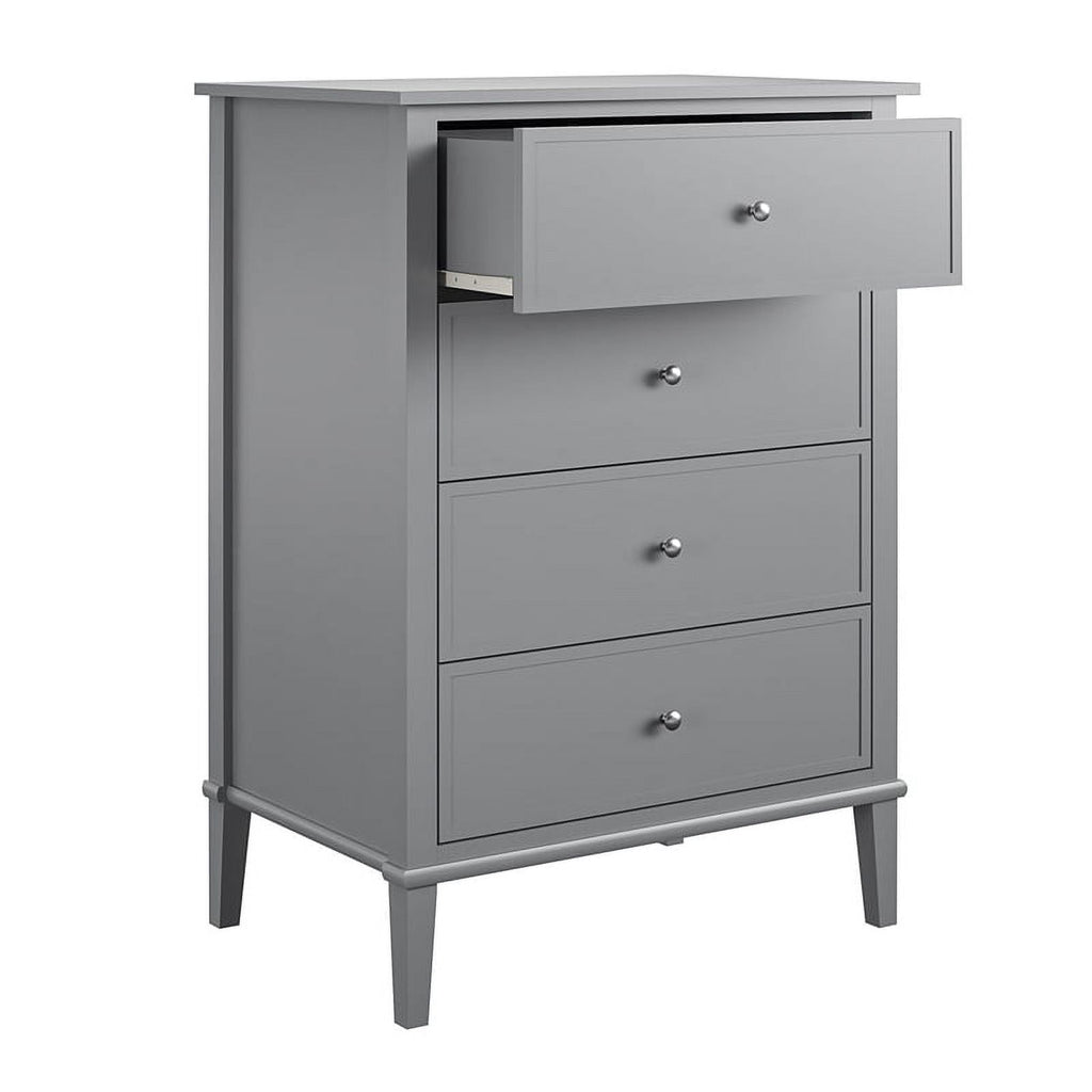 Ameriwood Home Lennon Tall 5 Drawer Dresser, Medium Brown and Faux Rattan