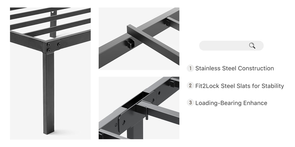 Bed Frame - Full Size Heavy Duty Platform Bed with Underbed Storage, 14-Inch High Steel Slat Support, Non-Slip Design, No Box Spring Required