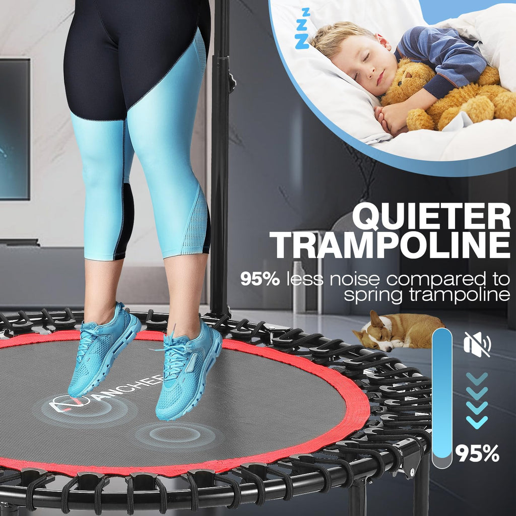 ANCHEER 40" Foldable Mini Trampoline with Bungees, Fitness Trampoline Workout Max Load 450lbs, Adjustable Foam Handle, Indoor Exercise Trampoline, Green