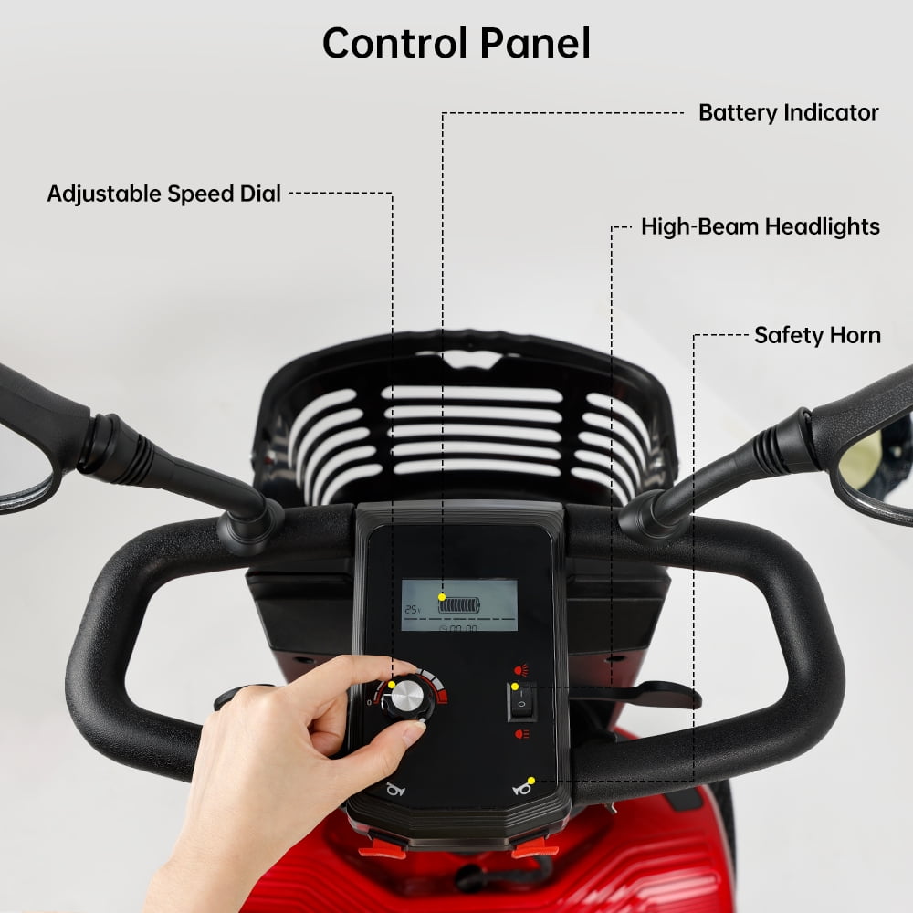 Artudatech Mobility Scooter, Electric Powered Wheelchair Device for Travel, Adults, Elderly 4 wheels 300lb Weight Cap Model with Cup Holder
