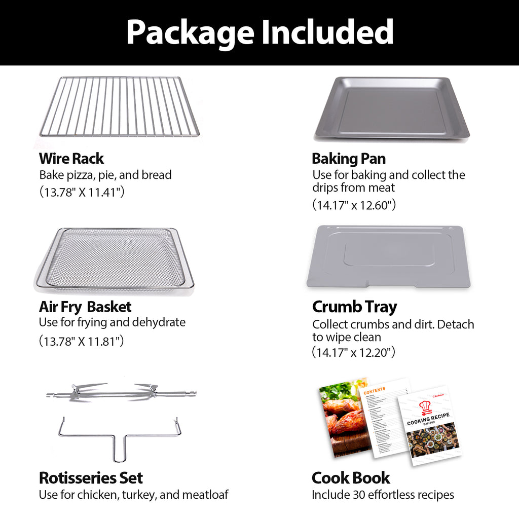 Beelicious Coutertops Oven, 32QT Extra Large Air Fryer Oven with Rotisserie & Dehydrator, Smart Air fryer Toast Oven, 6 Accessories, 1800w, Black