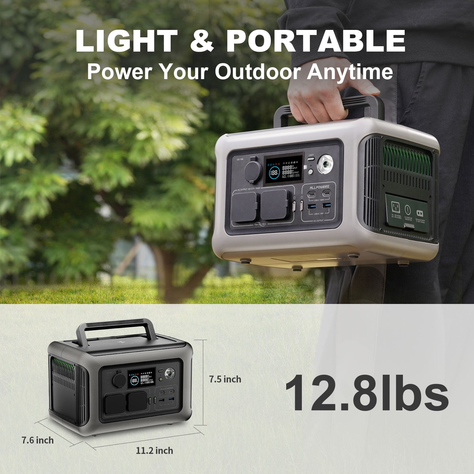 ALLPOWERS R600 Portable Power Station 600W, 299Wh LiFePO4 Battery, Wireless Charging, Solar Generator for Camping Home Emergency off-Grid